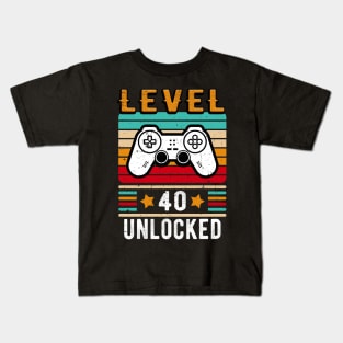 Level 40 Unlocked Birthday Retro Gamer Controller Kids T-Shirt